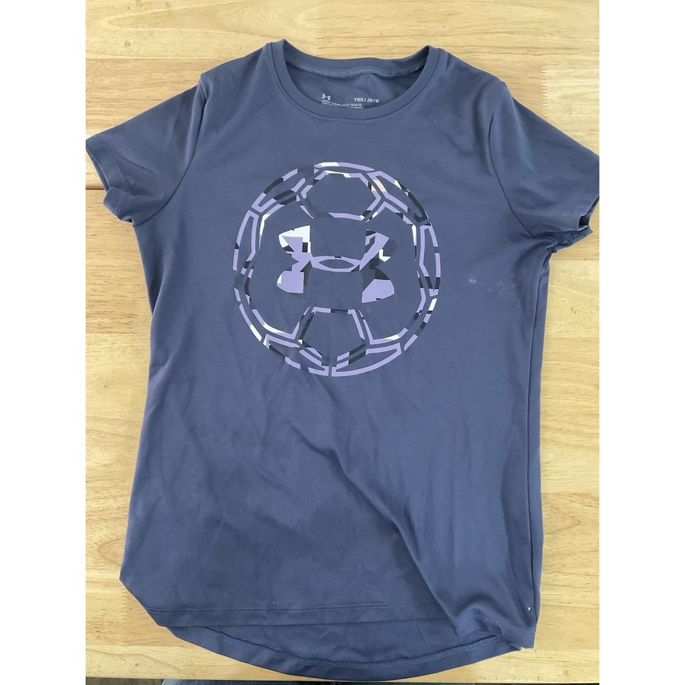 Under Armour Girl T-Shirt Loose Heat Gear‎ Youth Navy Graphic Short Sleeve YMD/M